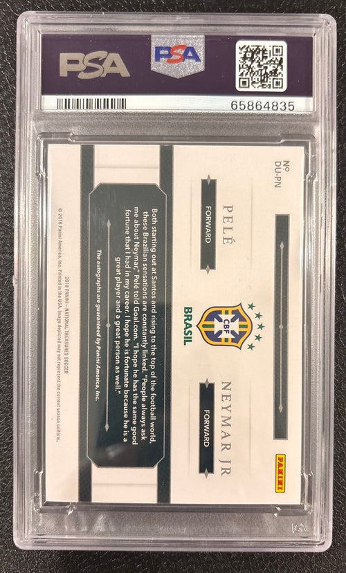 2018 Panini National Treasures Pelé & Neymar Dual Auto /20 PSA 9 Auto 10