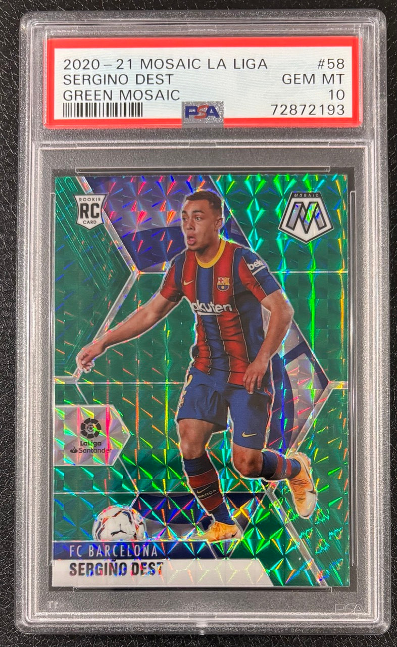 2020-21 Panini Mosaic Sergiño Dest Green Mosaic Prizm #58 PSA 10