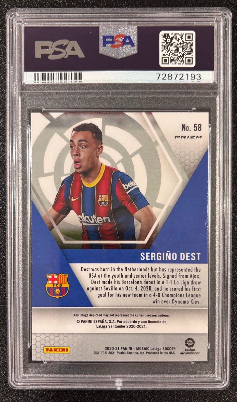 2020-21 Panini Mosaic Sergiño Dest Green Mosaic Prizm #58 PSA 10