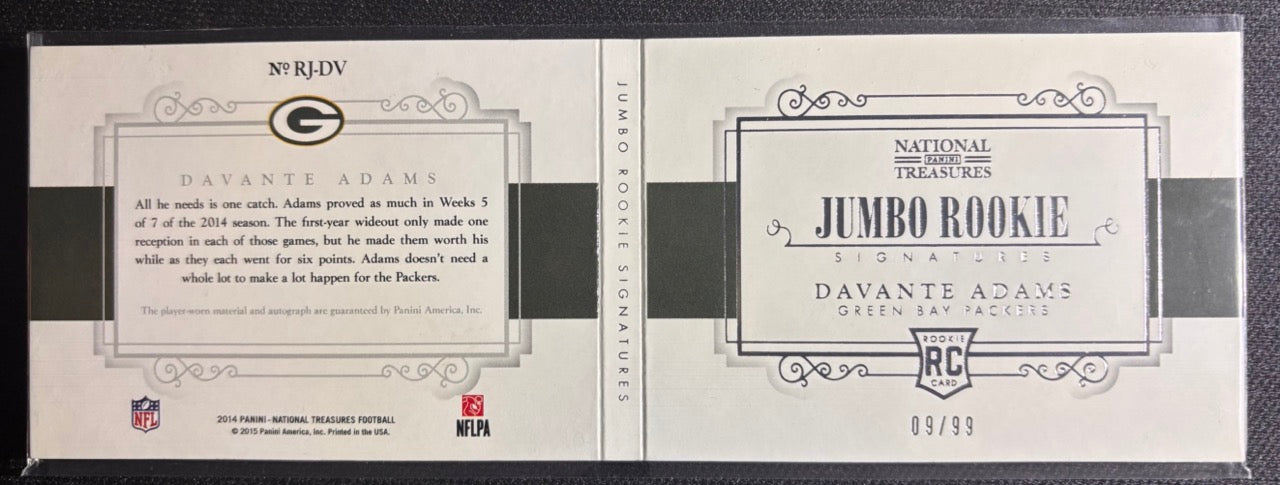 2014 National Treasures Davante Adams Jumbo Rookie Patch Auto Booklet RPA /99